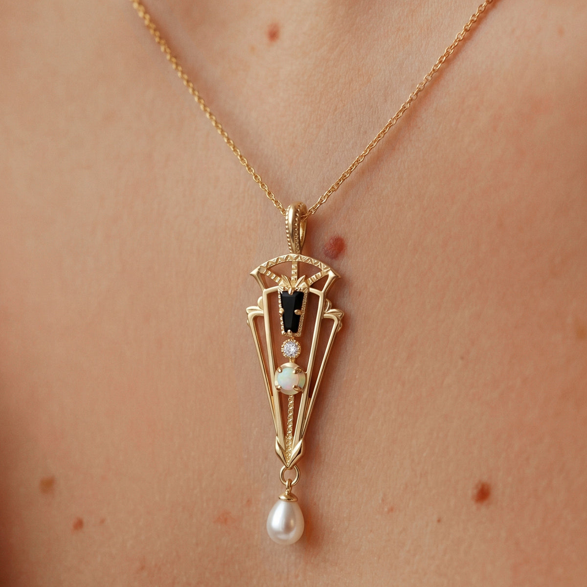 14K Gold Plated Art Deco Pendant Charm