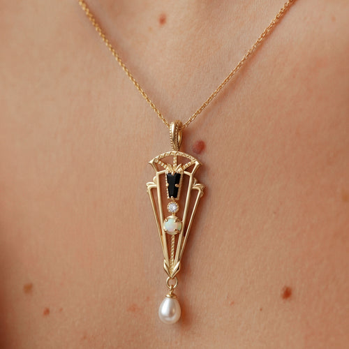 14K Gold Plated Art Deco Pendant Charm