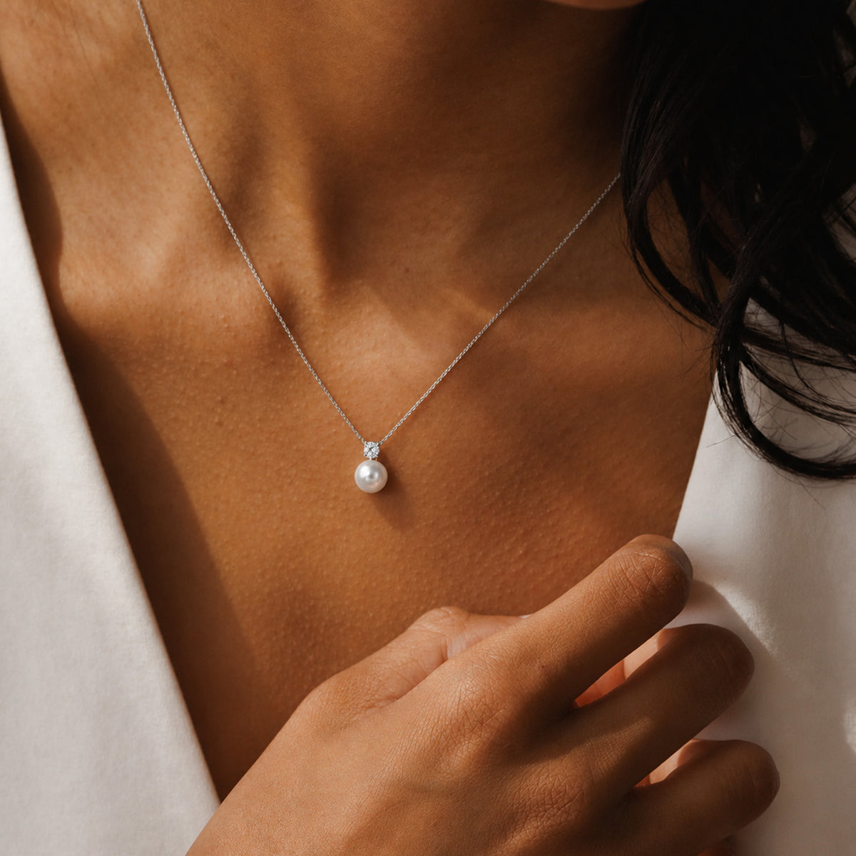 Pearl-Style Drop Sterling Silver Necklace