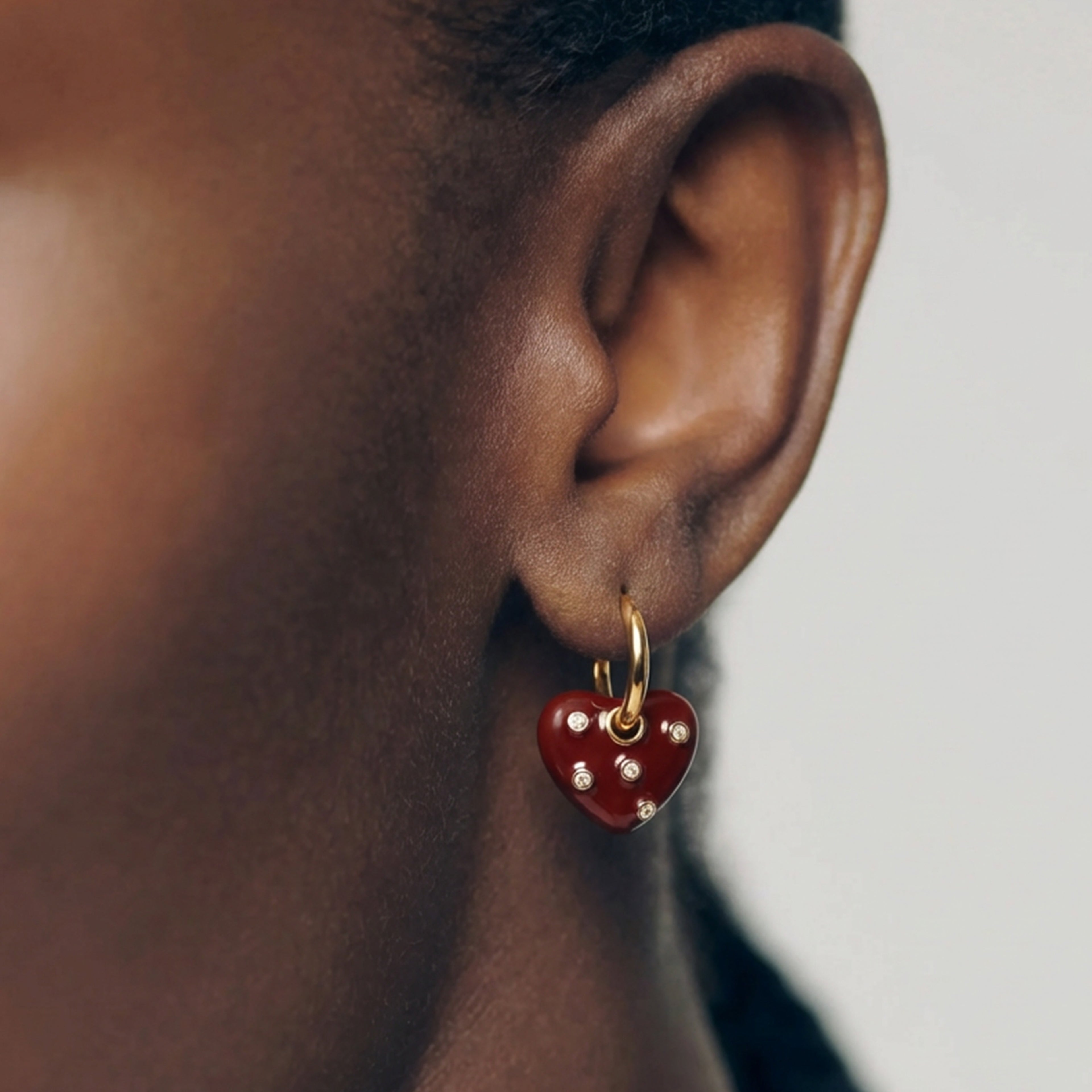 Red Heart Charm Hinged Hoop Earrings