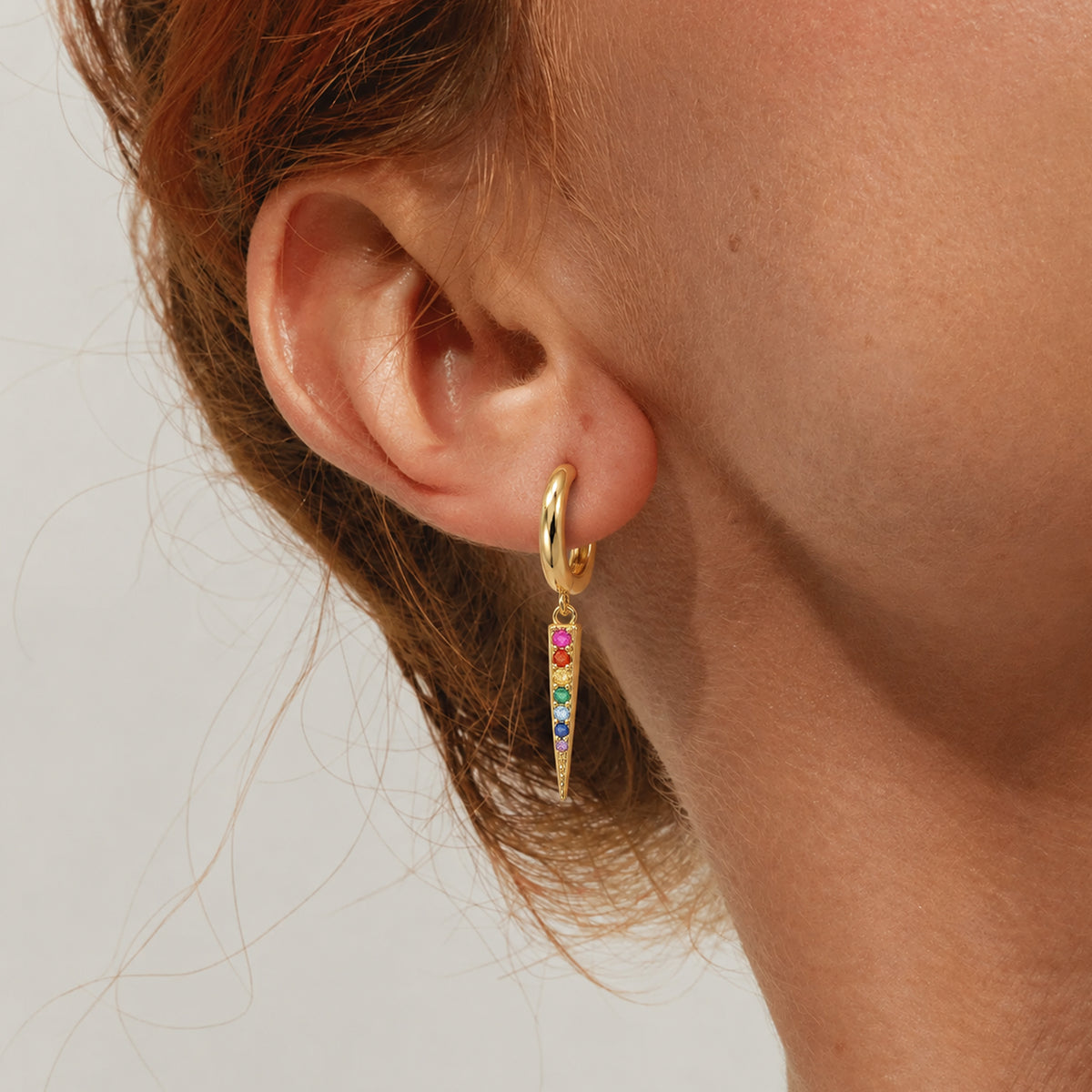 S925 Silver Rainbow Zircon Spike Hoop Earrings
