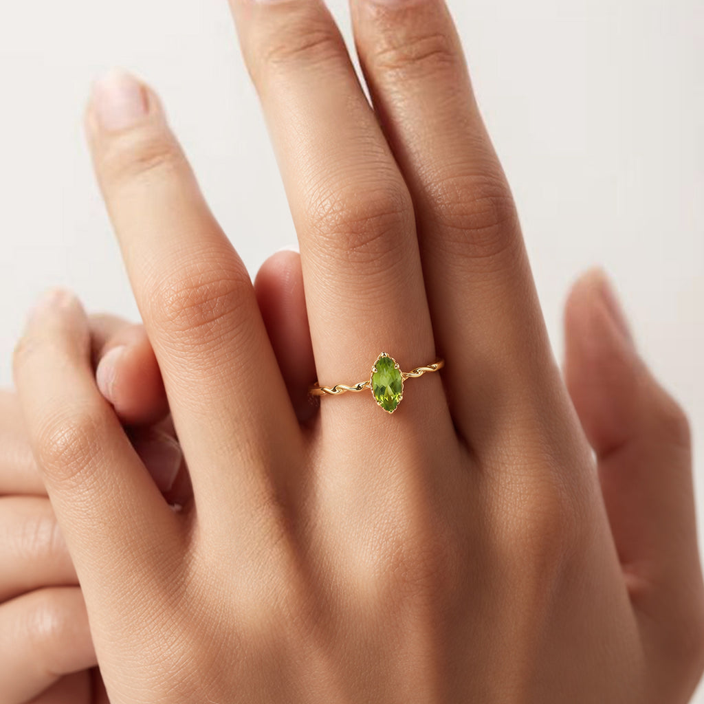 18K Gold-Plated S925 Peridot Marquise Ring