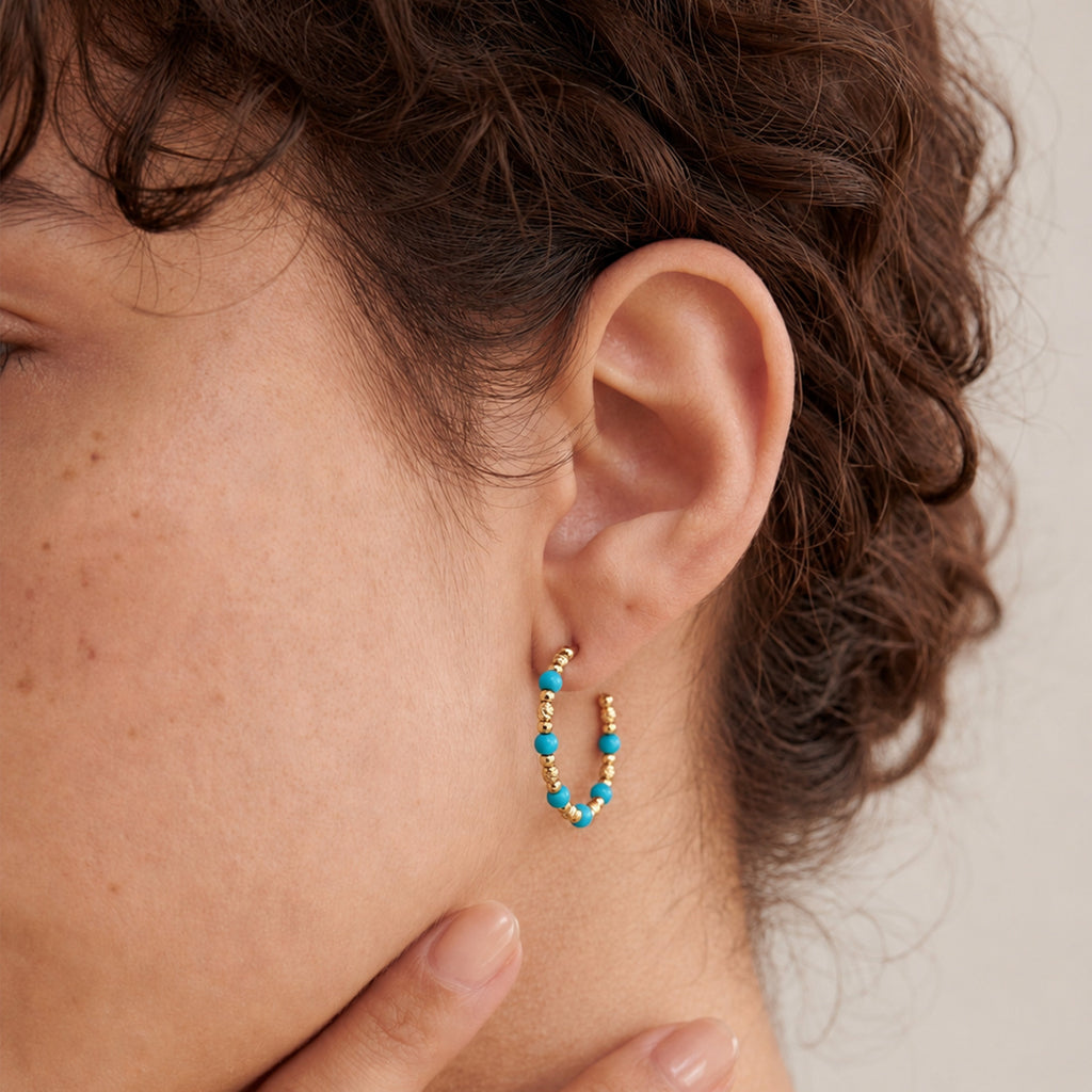Gold-Plated Beaded Open Hoop Earrings