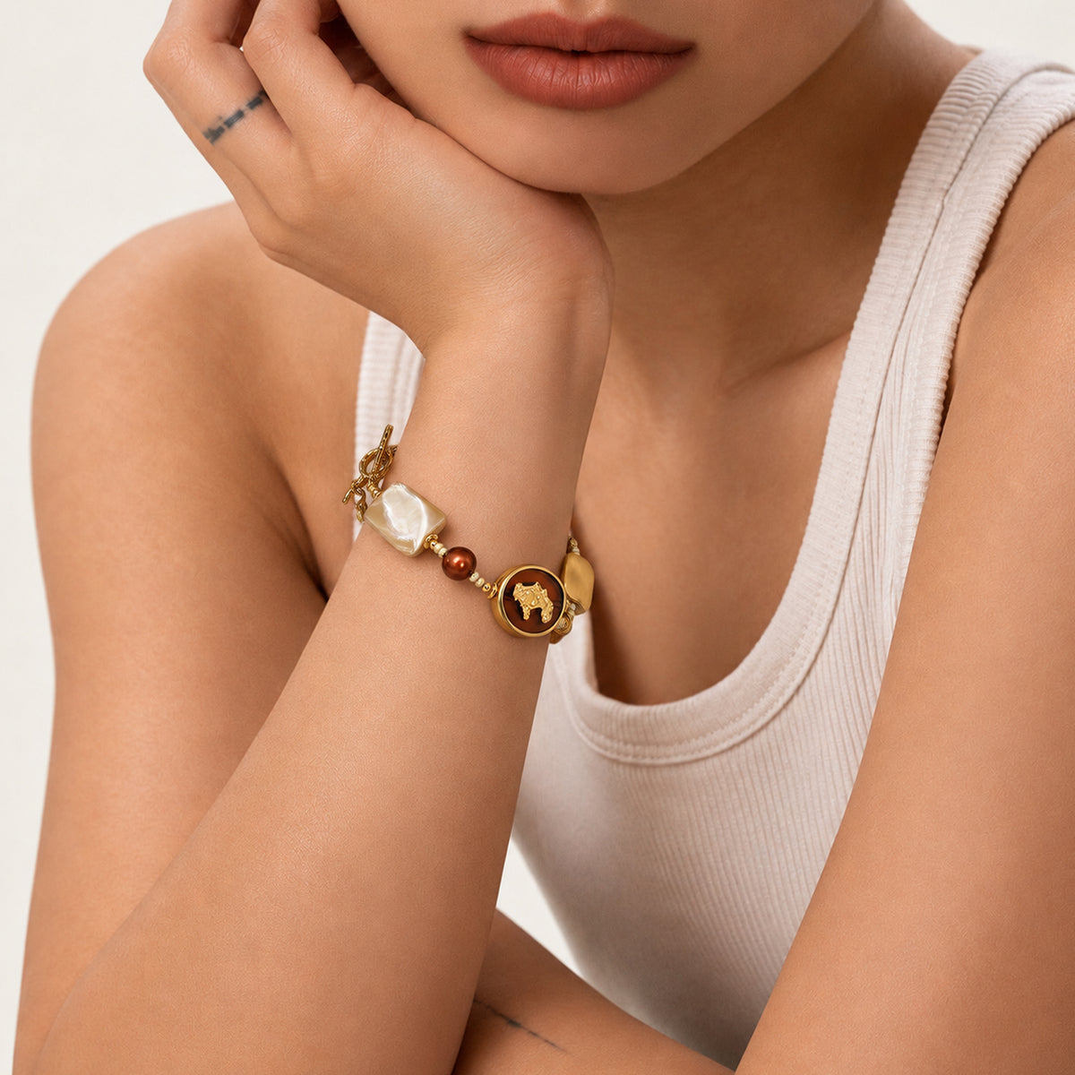 18K Gold-Plated Shell Horse Medallion Bracelet
