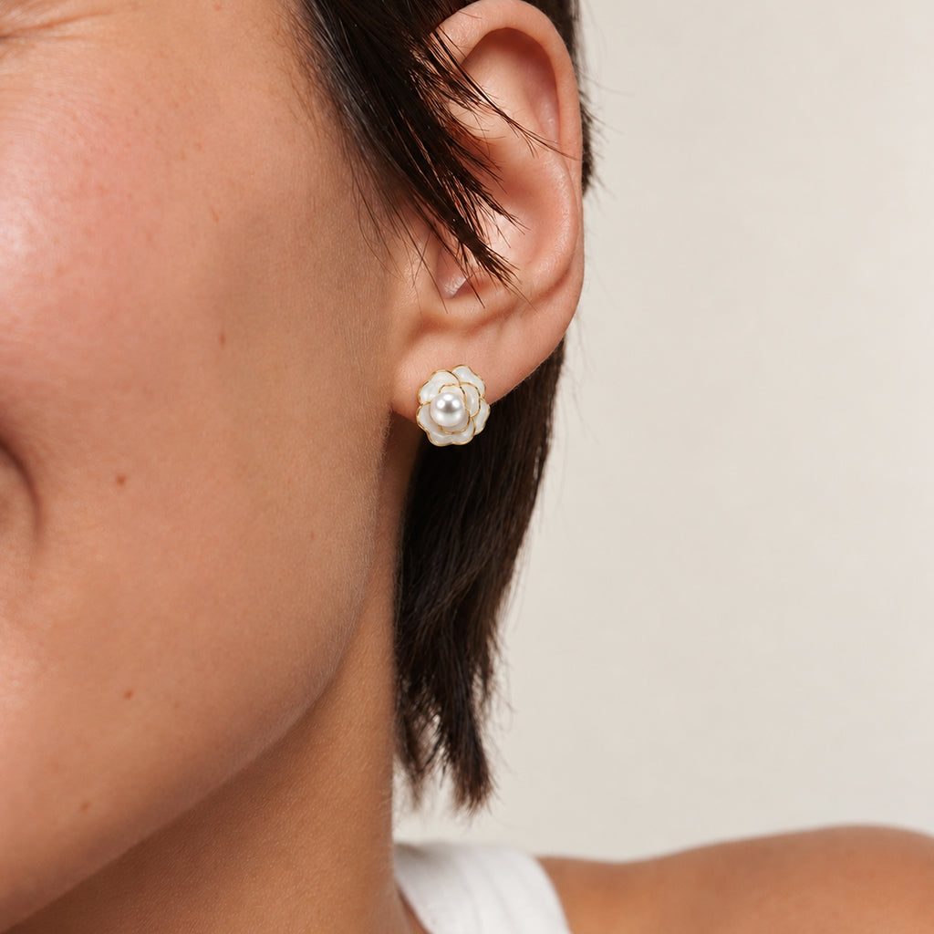 Pearl Floral Gold-Plated Copper Stud Earrings