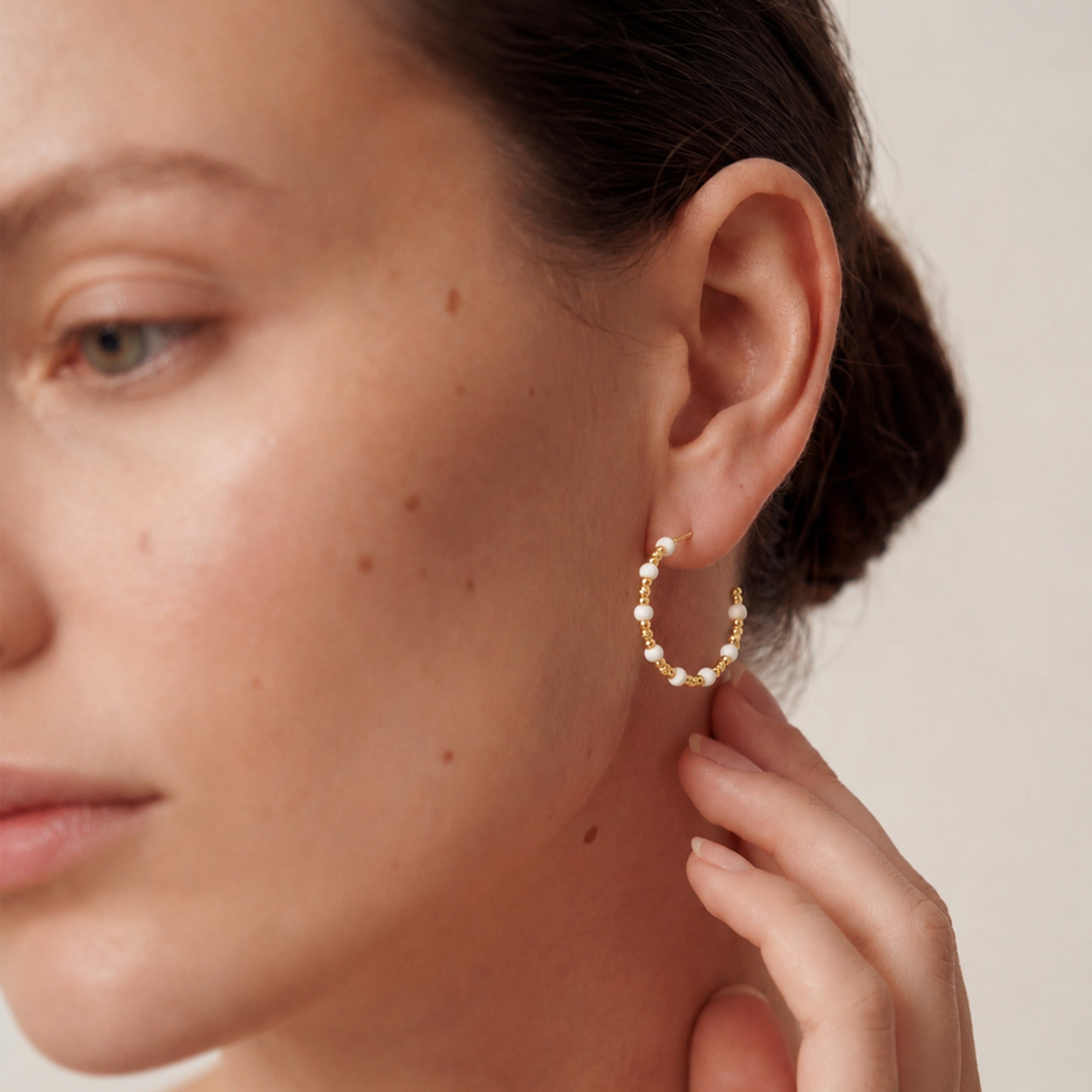 Gold-Plated Beaded Open Hoop Earrings