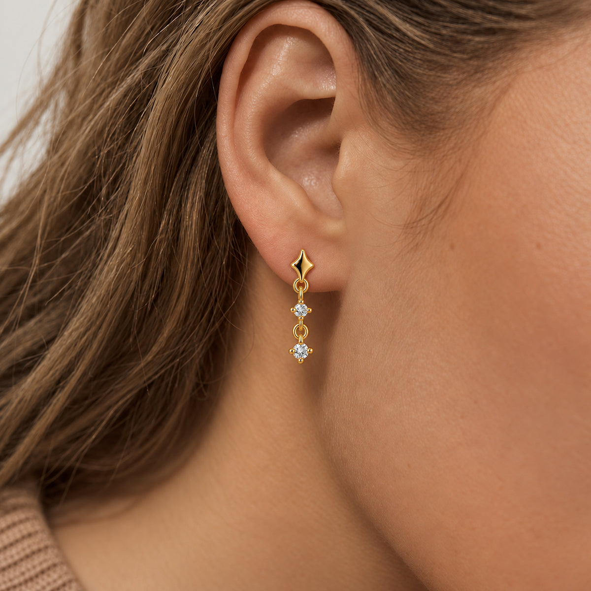 Star Link Zircon Drop Stud Earrings