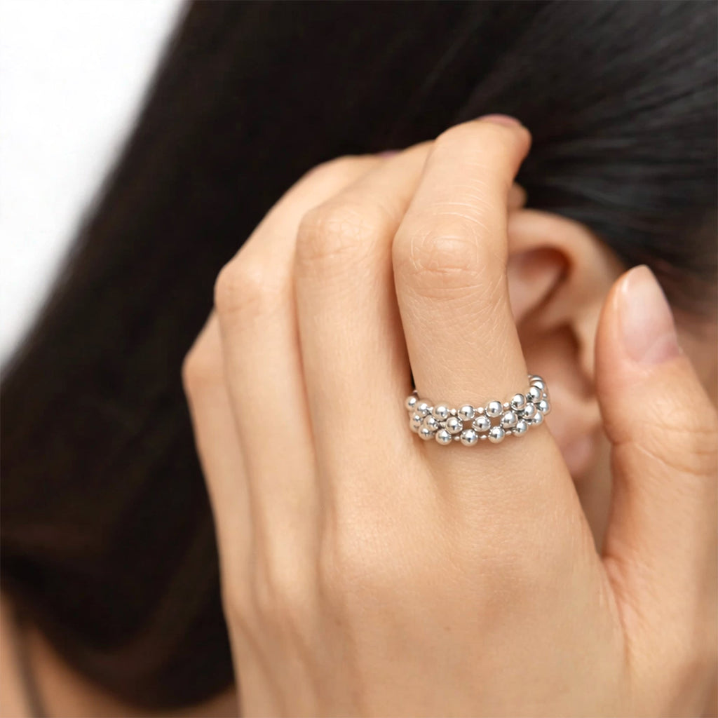 S925 Sterling Silver Multi-Row Bead Ring