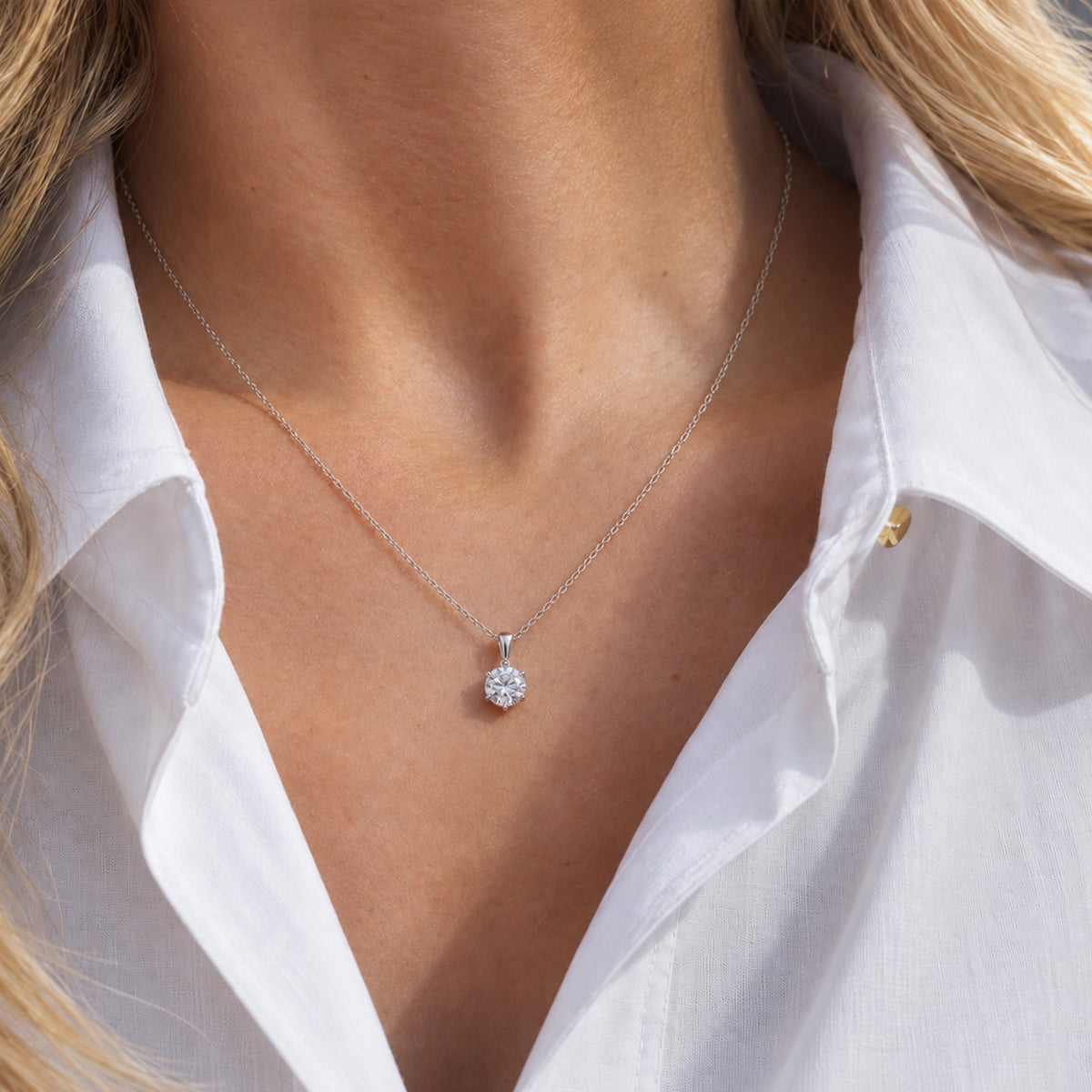 Round Halo Cubic Zirconia Pendant Necklace