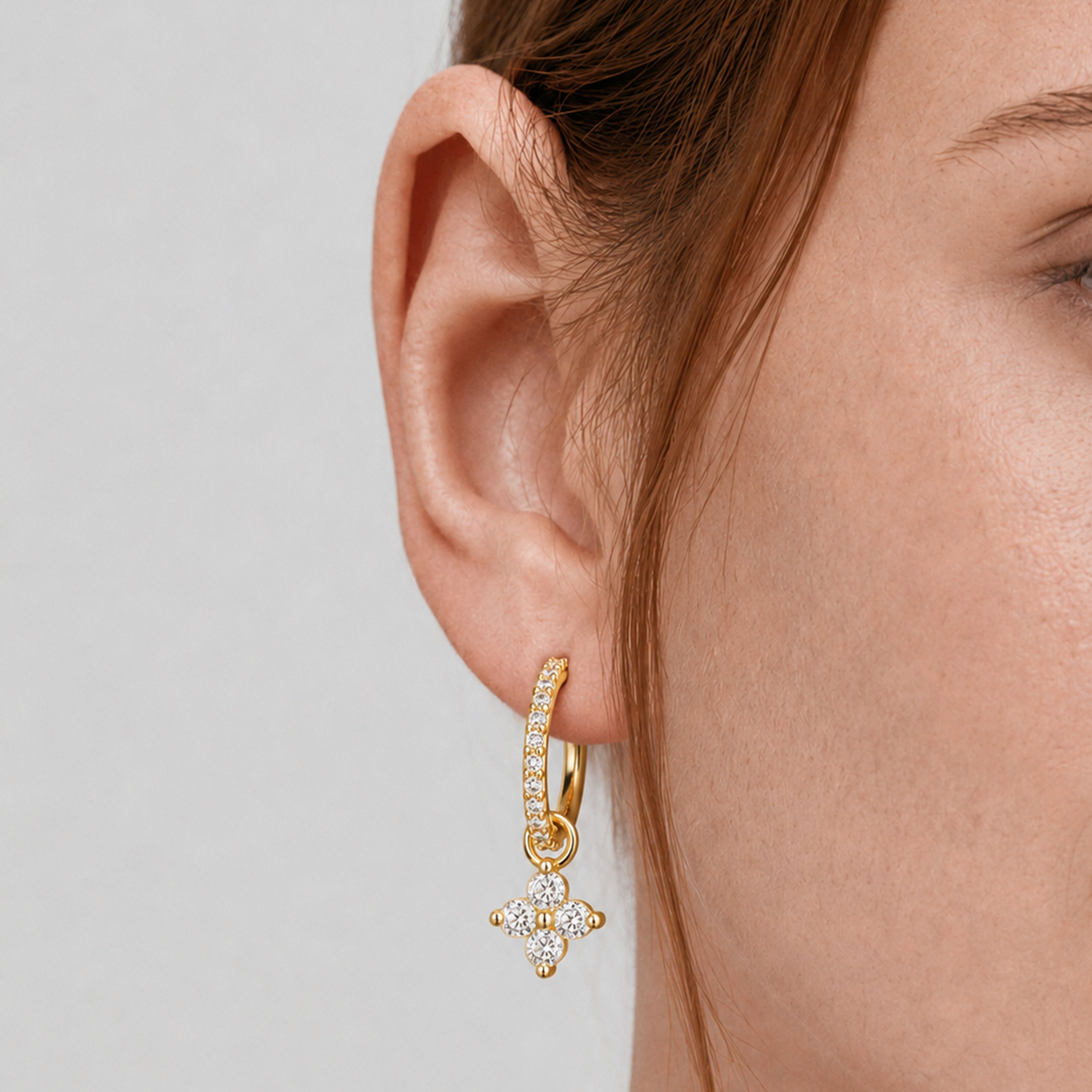 Crystal Four-Point Drop Hoop Earrings