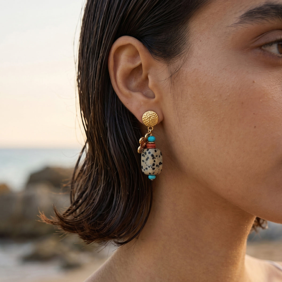 Gold-Tone Mixed Stone Floral Drop Earrings
