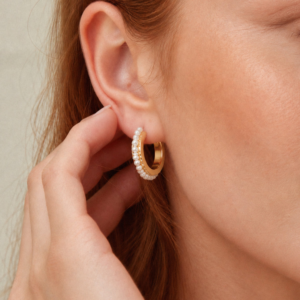 18K Gold-Plated Brass Pearl Hoop Earrings