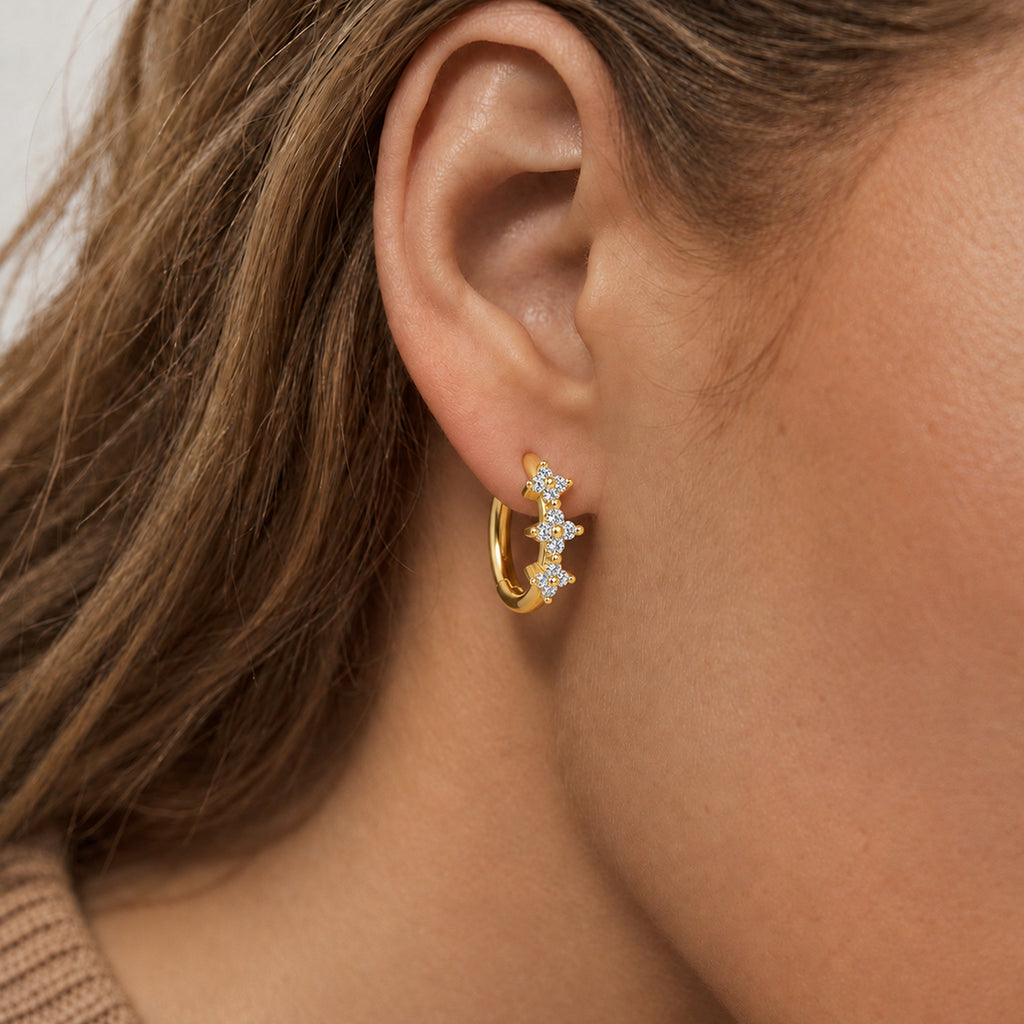 Crystal Floral Accent Hoop Earrings