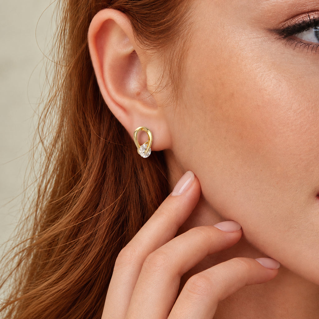 18K Gold-Plated Sterling Silver Loop Stone Studs