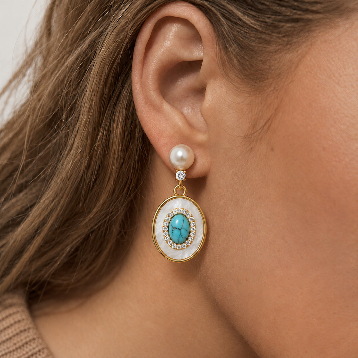 Pearl Turquoise-Tone Medallion Drop Earrings