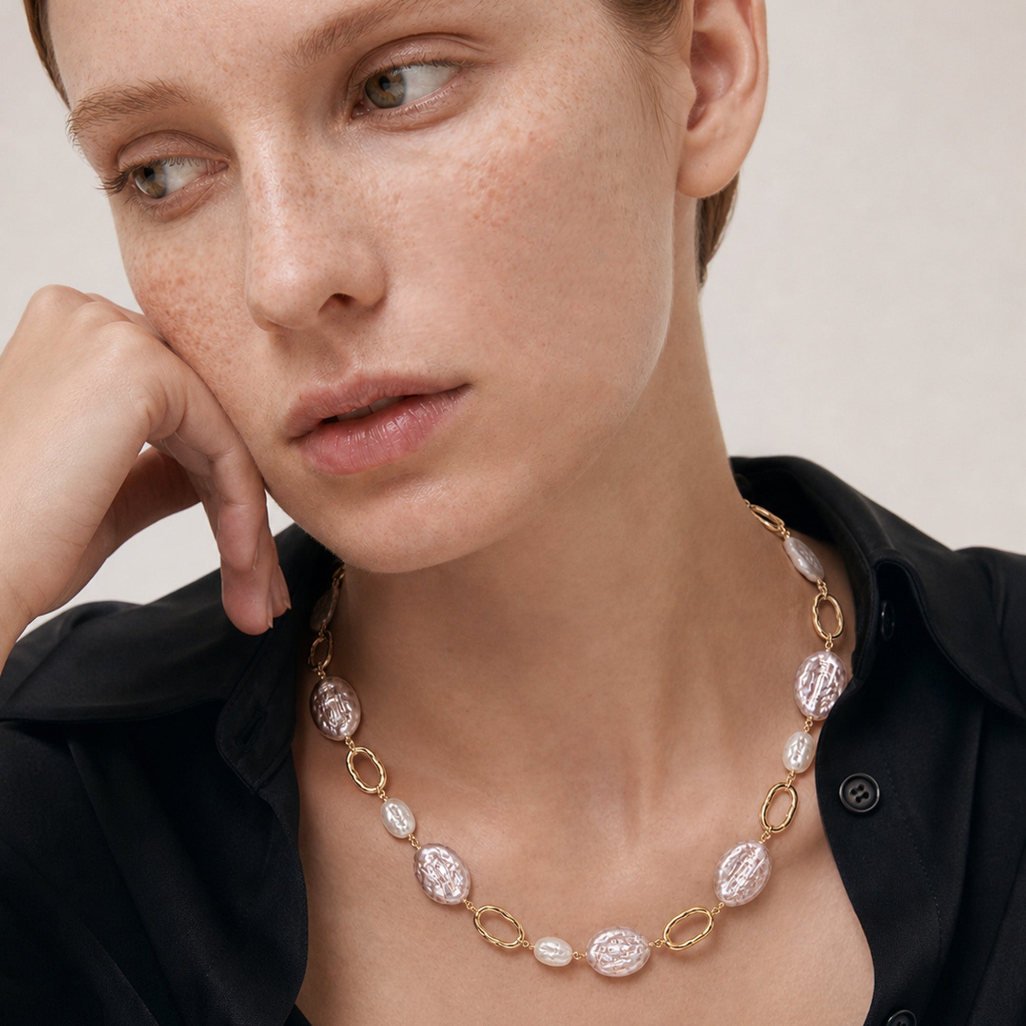 Pink Baroque Pearl Link Necklace
