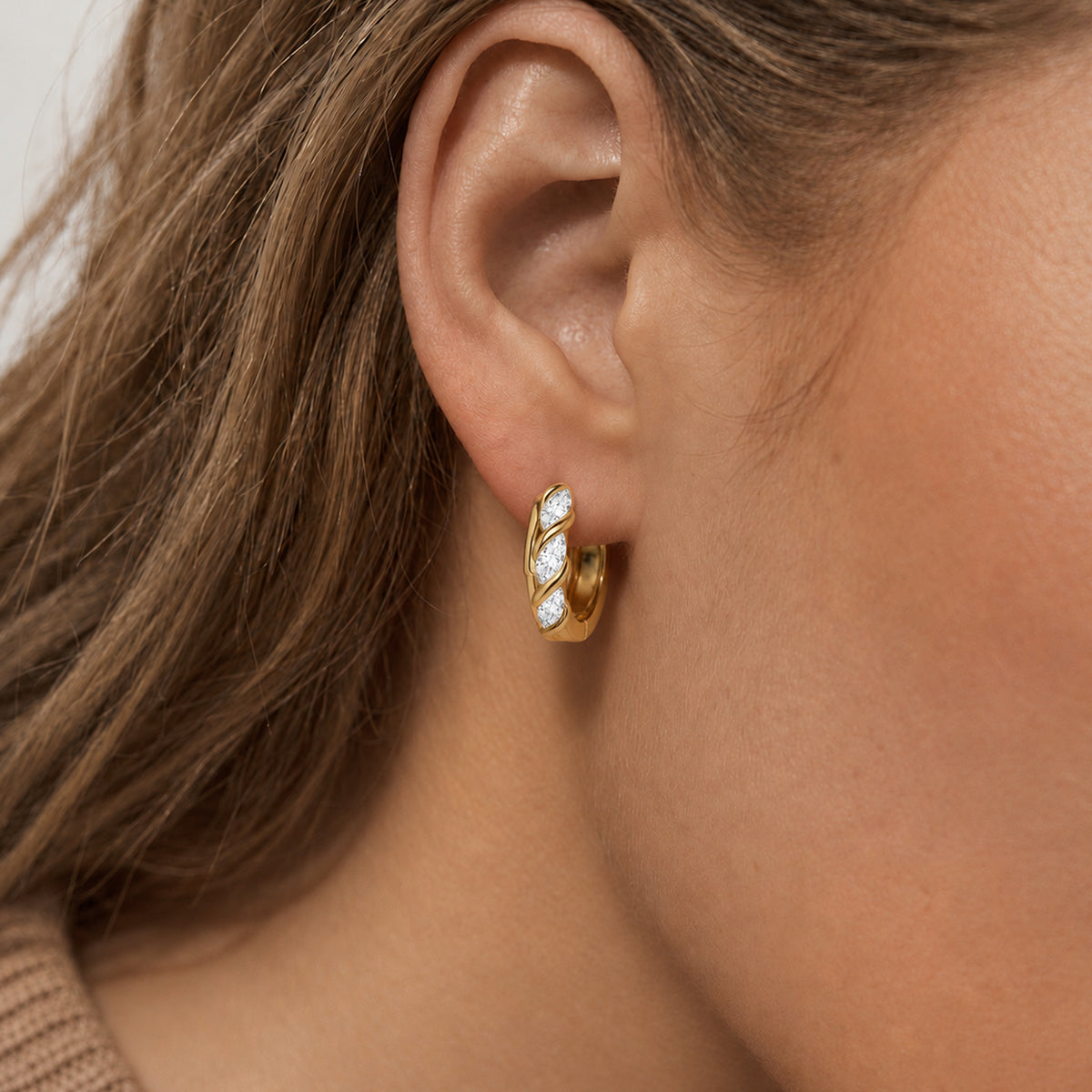 Twisted Leaf Zircon Hoop Earrings