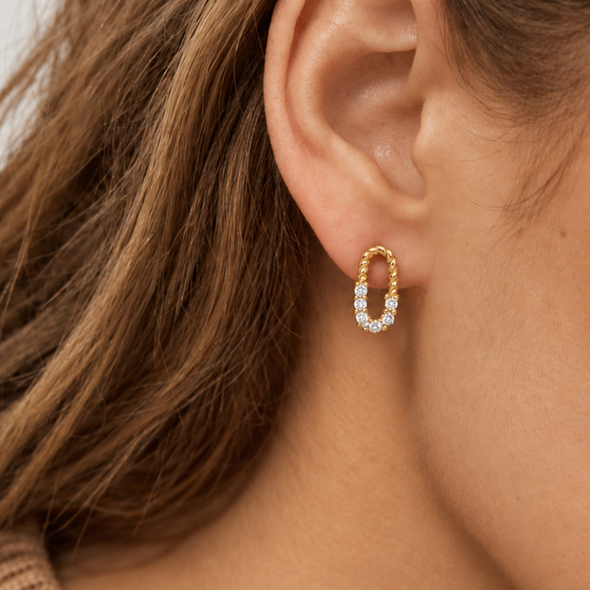 Twisted Oval Clear Stone Sterling Silver Studs