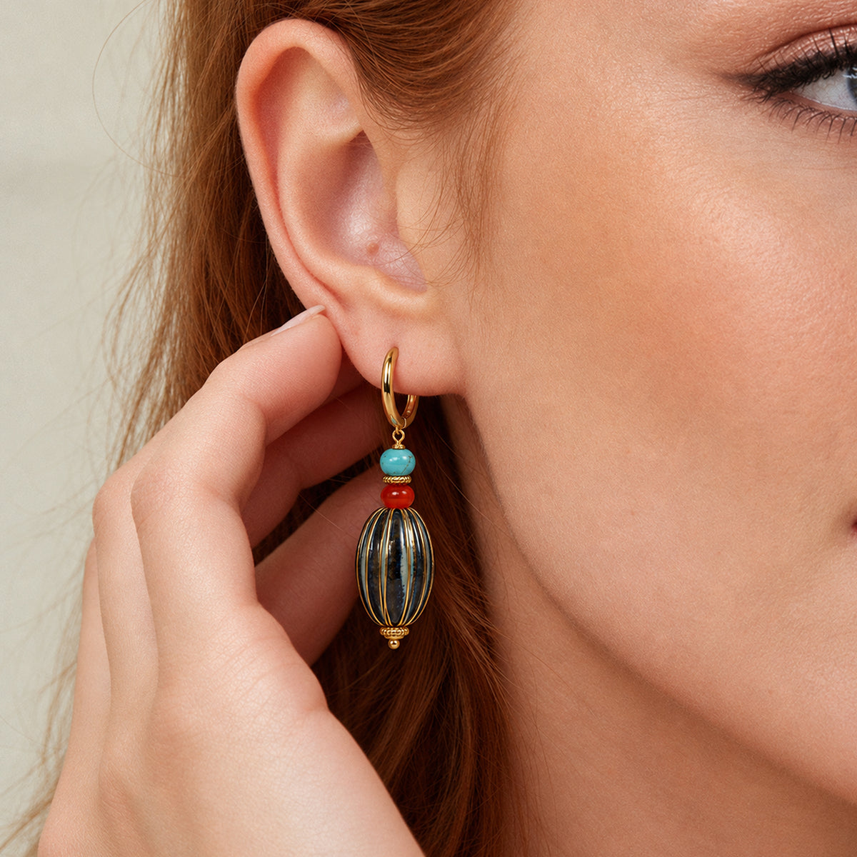 Gold-Plated Turquoise Beaded Drop Earrings