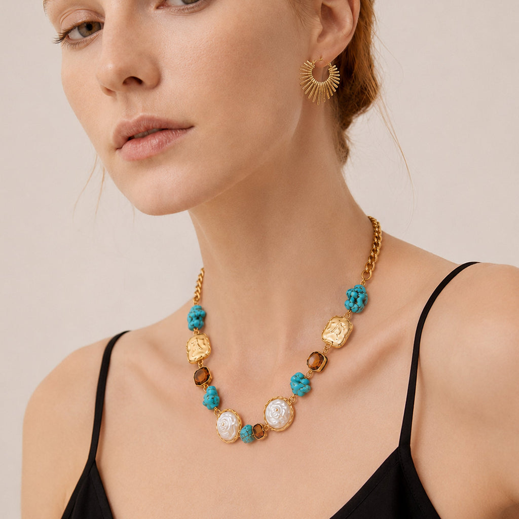 Baroque Pearl Turquoise Statement Necklace