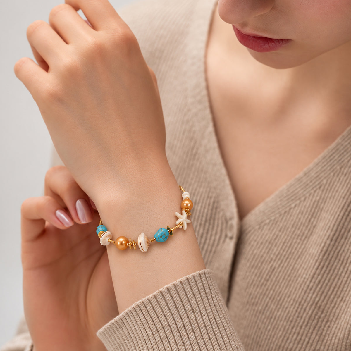 18K Gold-Plated Turquoise & Shell Bracelet