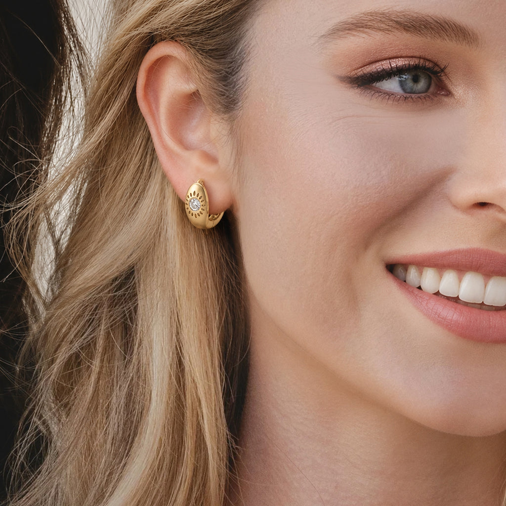 18K Gold-Plated S925 Sunburst Zircon Hoop Earrings