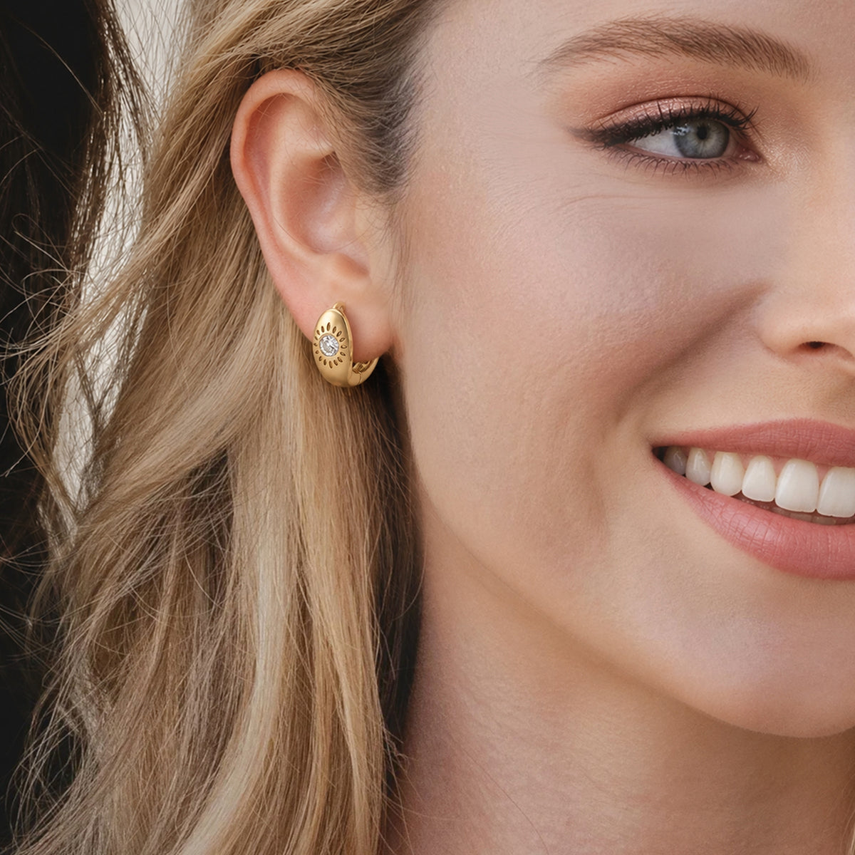 18K Gold-Plated S925 Sunburst Zircon Hoop Earrings