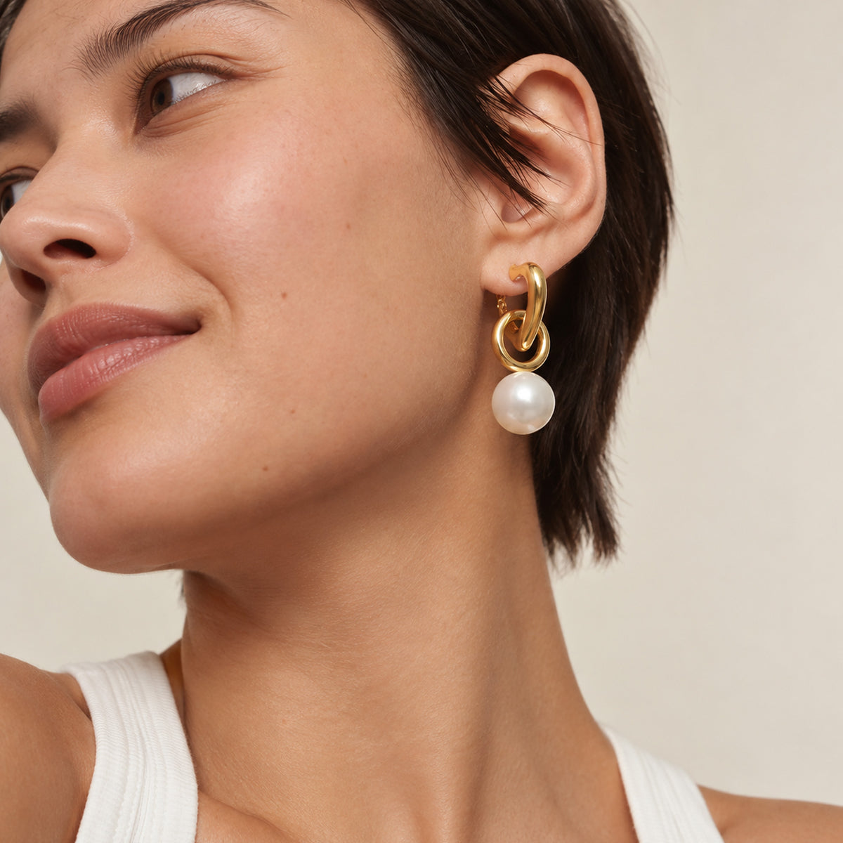 Interlocking Heart Pearl Drop Earrings