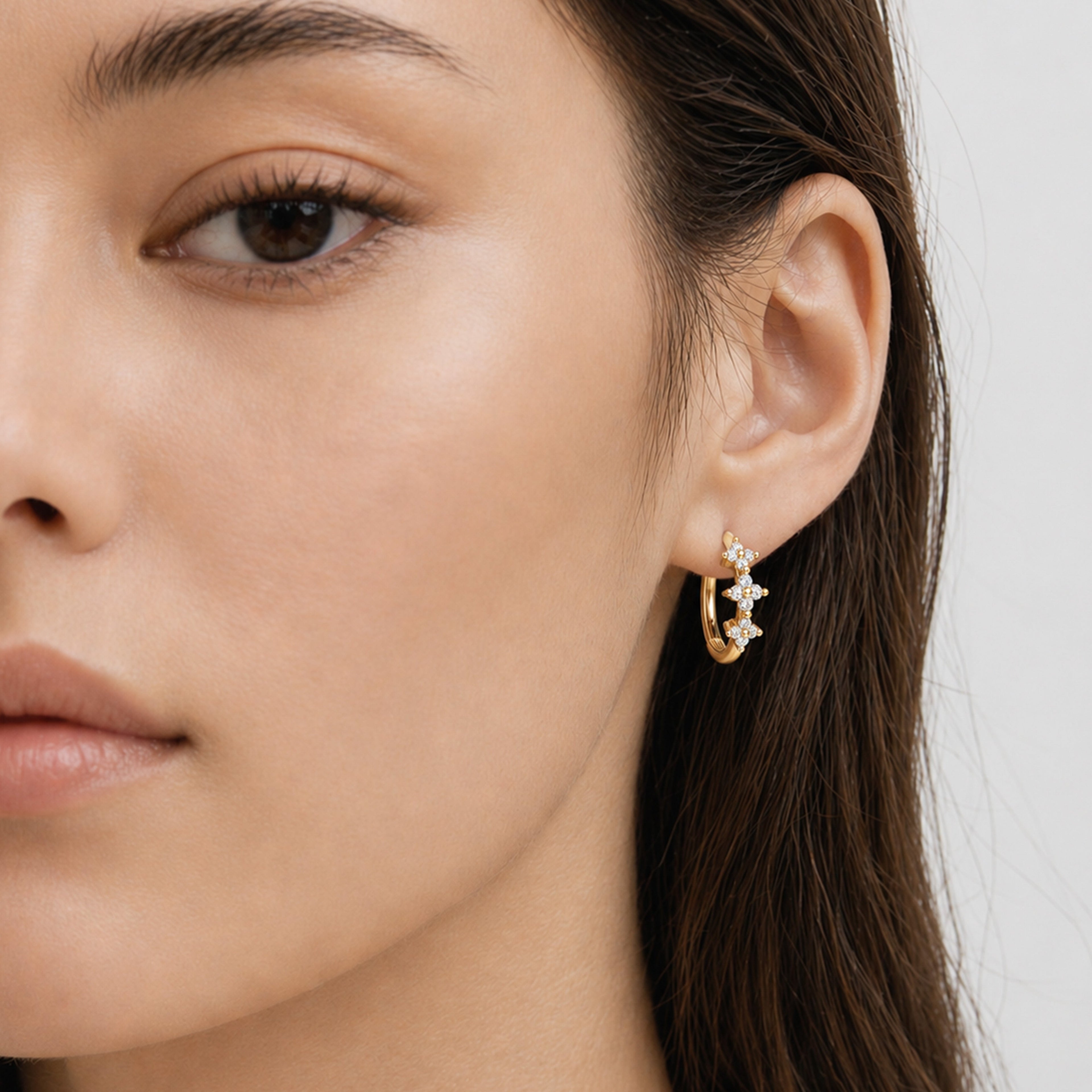 Crystal Floral Accent Hoop Earrings