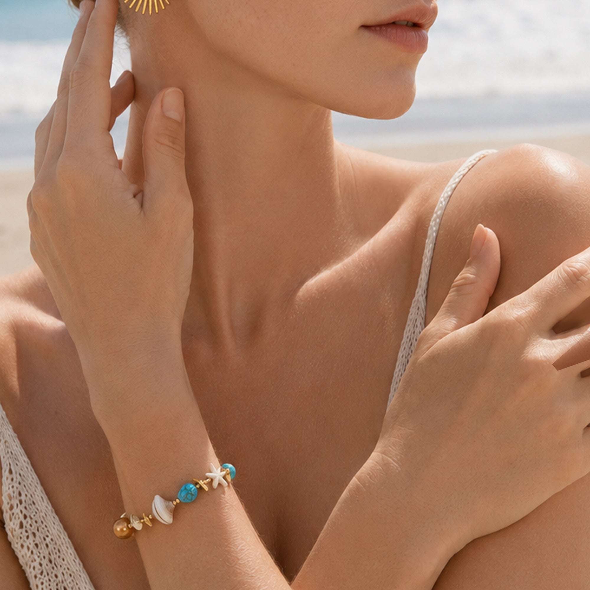 18K Gold-Plated Turquoise & Shell Bracelet