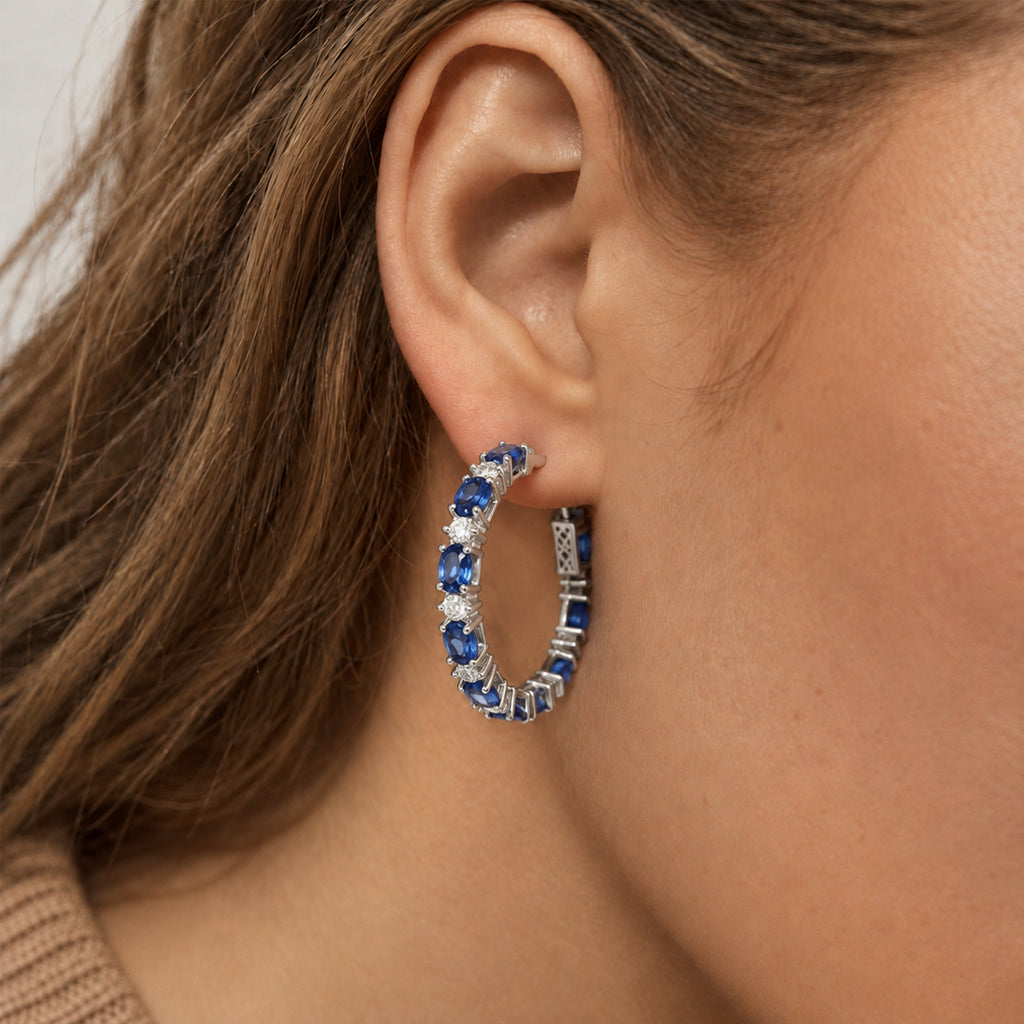 Blue Zircon Silver-Tone Hoop Earrings