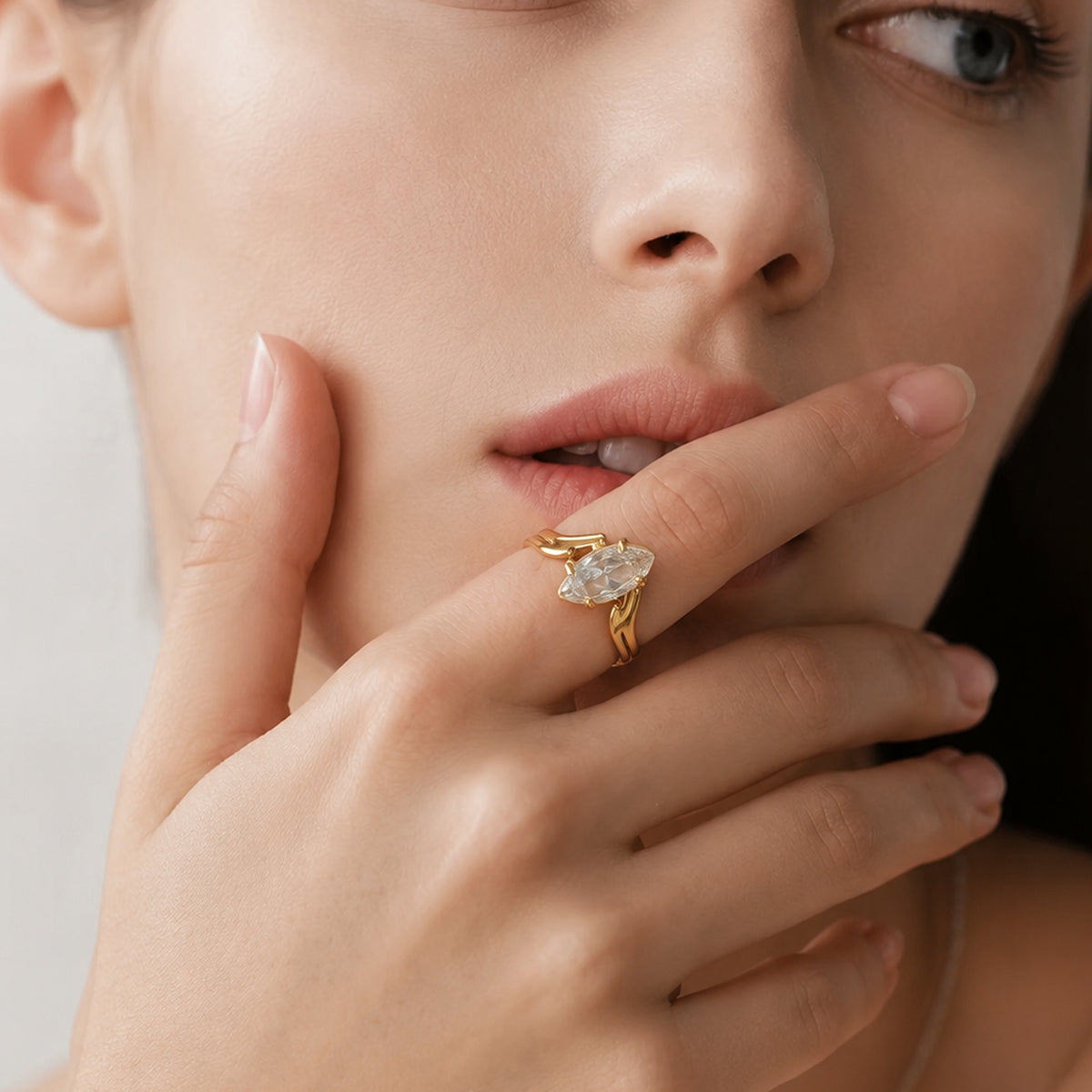 18K Gold-Plated Stainless Steel Marquise Zircon Ring