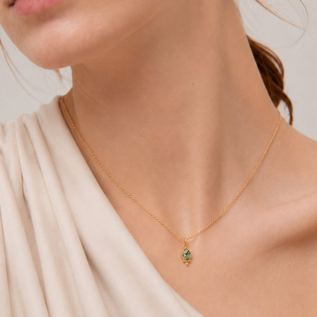 Moss Agate Zircon Sterling Silver Necklace