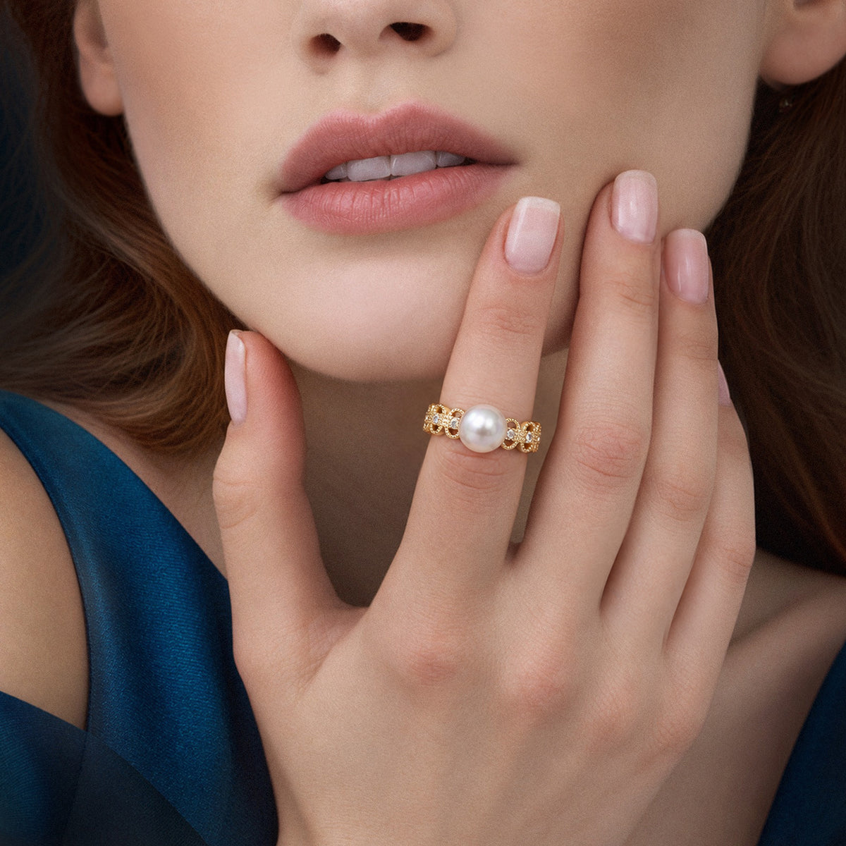 Pearl Filigree 18K Gold-Plated Copper Ring