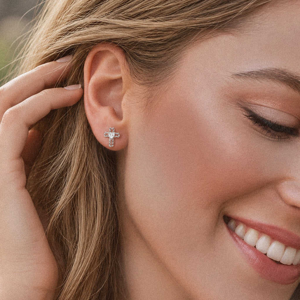 S925 Cross Zircon Stud Earrings