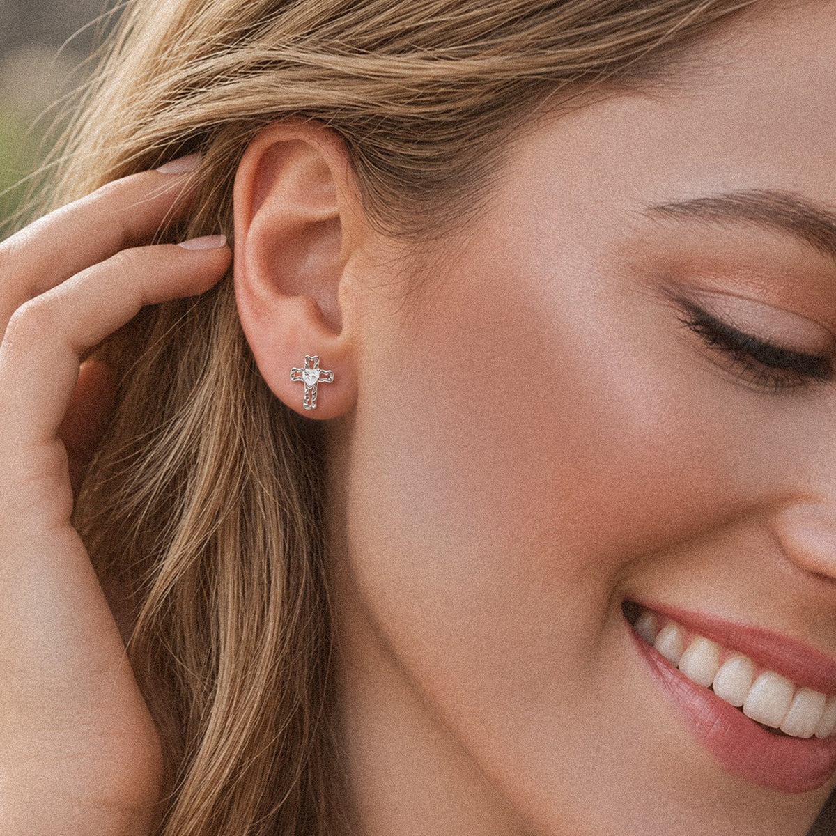 S925 Cross Zircon Stud Earrings