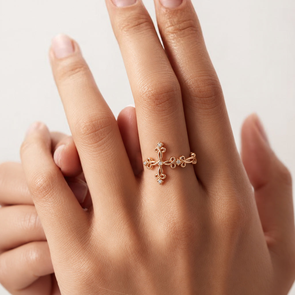 S925 Zircon Floral Filigree Adjustable Ring