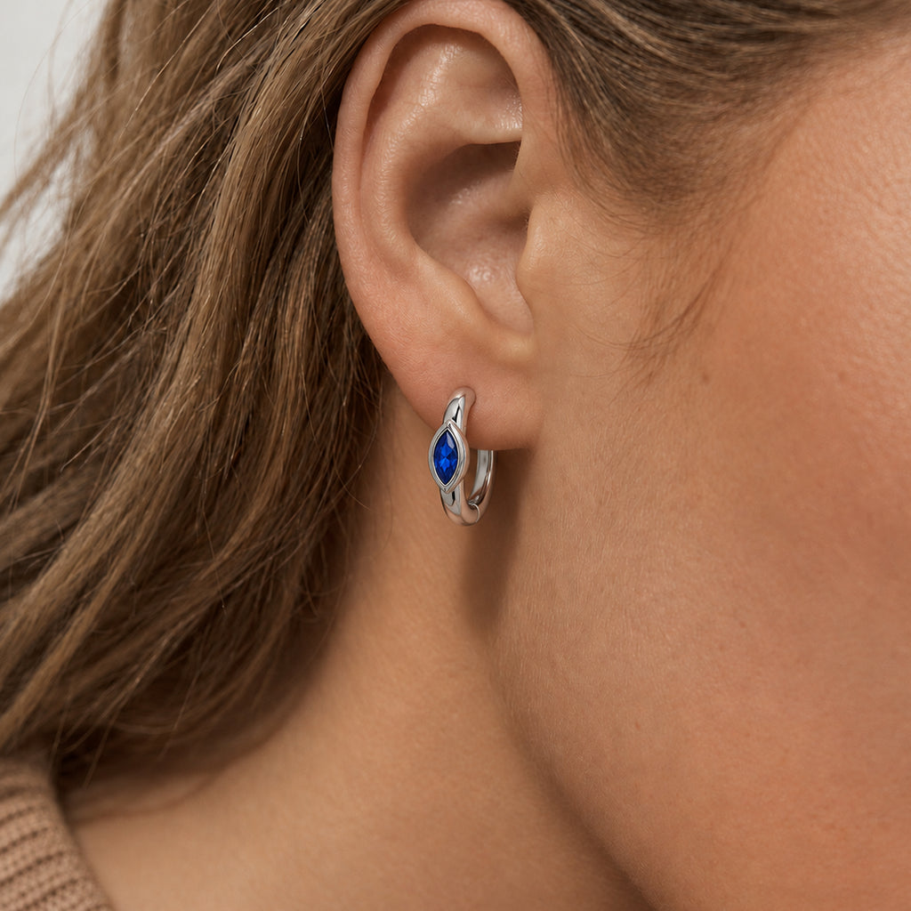 S925 Silver Marquise CZ Hinged Hoop Earrings