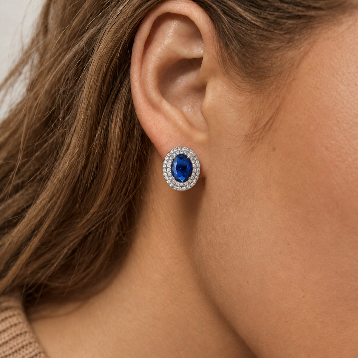 Blue Zirconia Sunburst Stud Earrings