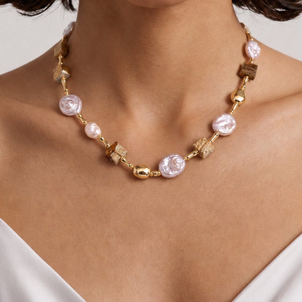Baroque Pearl Picture Jasper Necklace