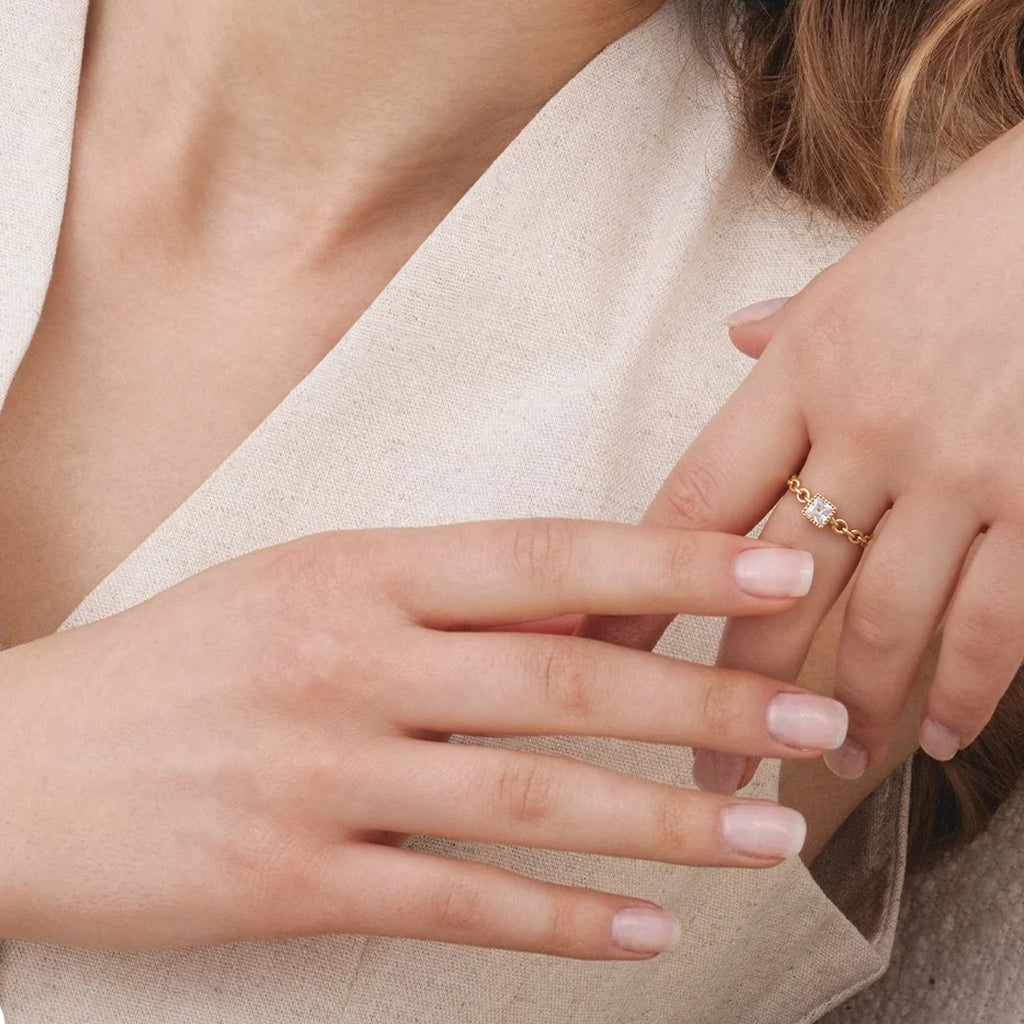 Square Zircon Chain-Link S925 Adjustable Ring