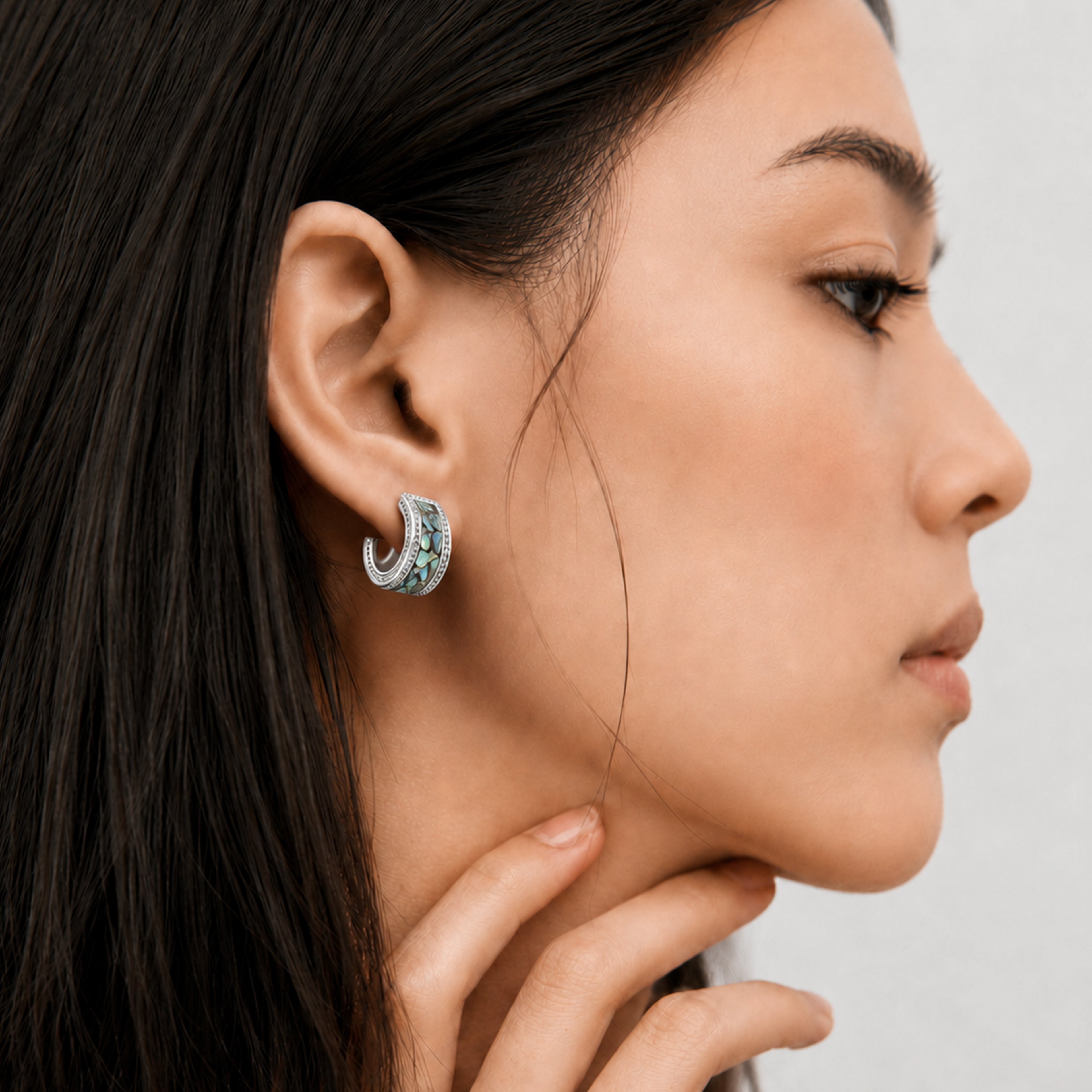 Abalone Shell S925 Wide Hoop Earrings
