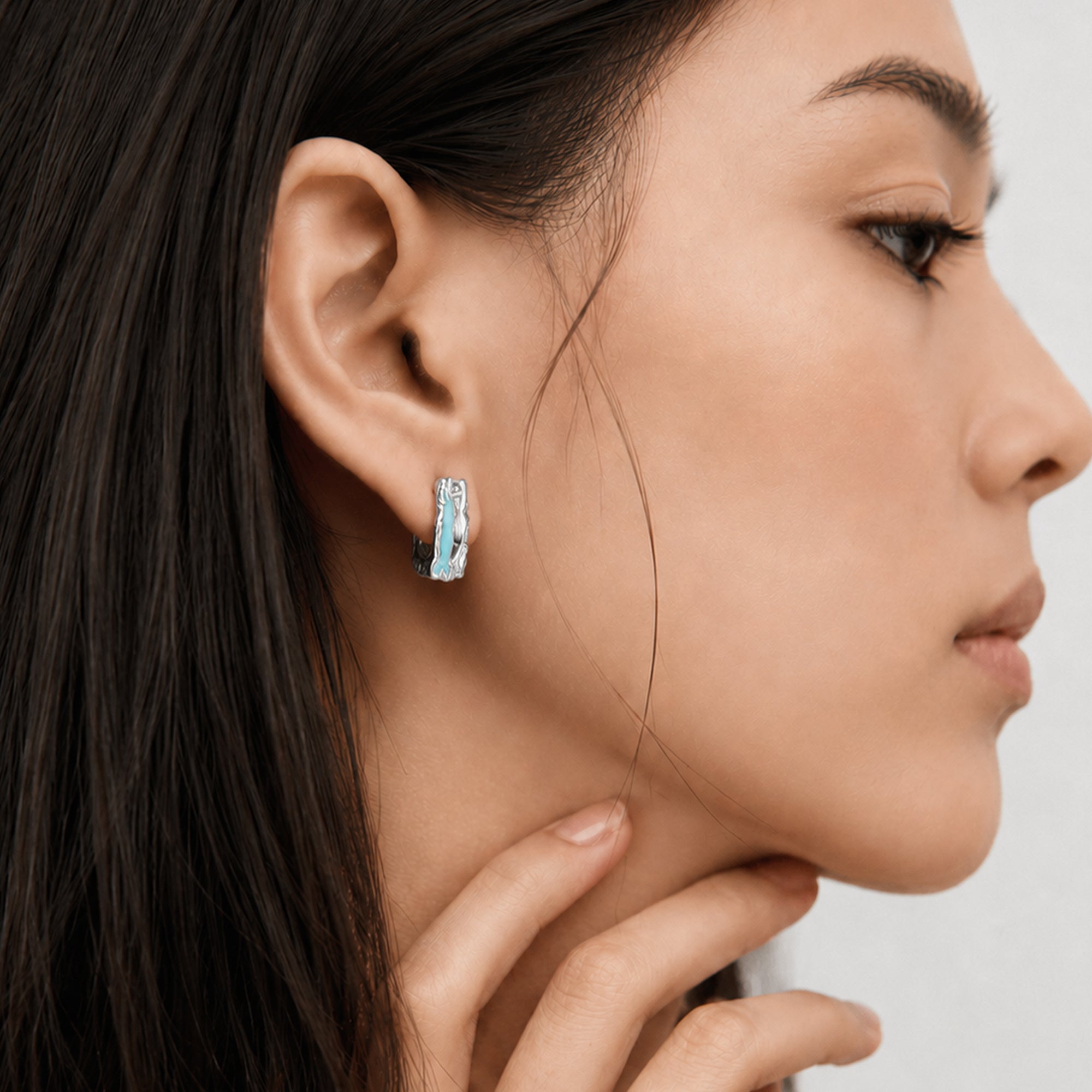 Textured Square Blue Accent Hoop Earrings