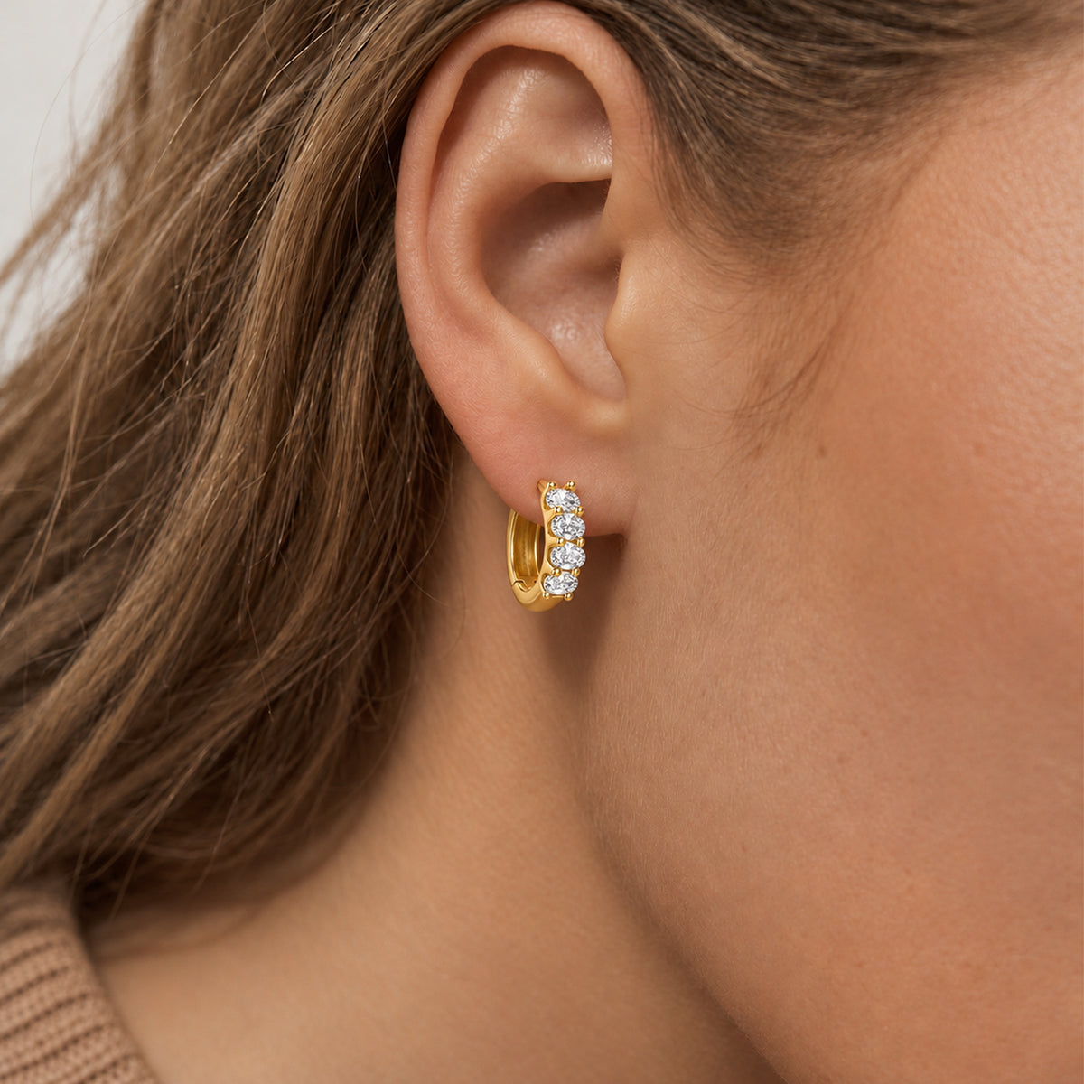Oval CZ Sterling Silver Huggie Hoops