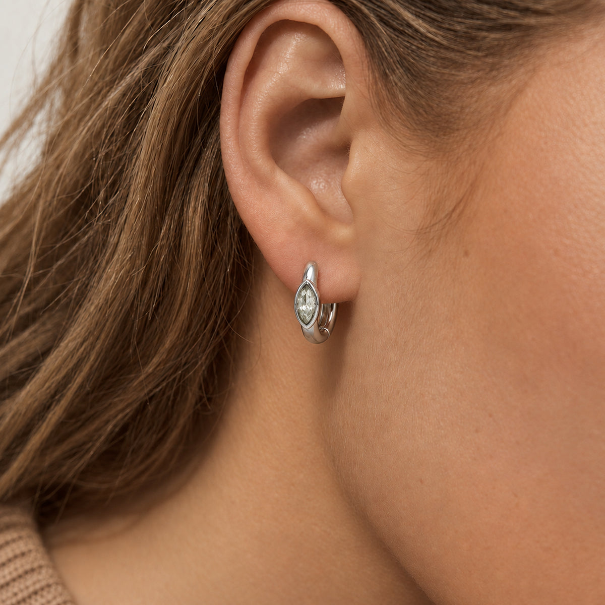S925 Silver Marquise CZ Hinged Hoop Earrings