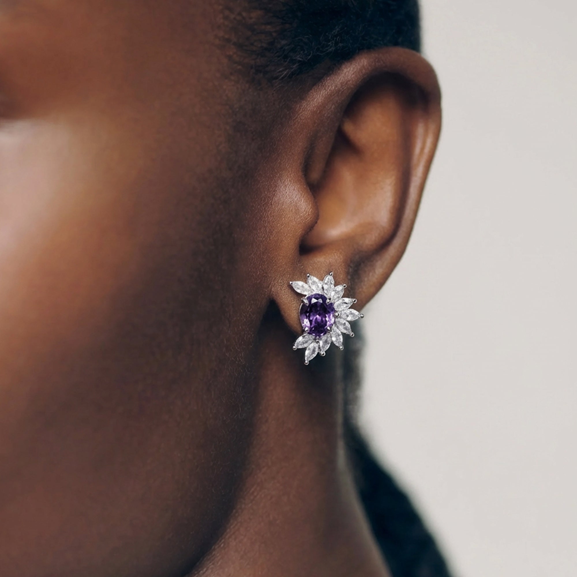 18K Gold-Plated Purple Zircon Cluster Stud Earrings