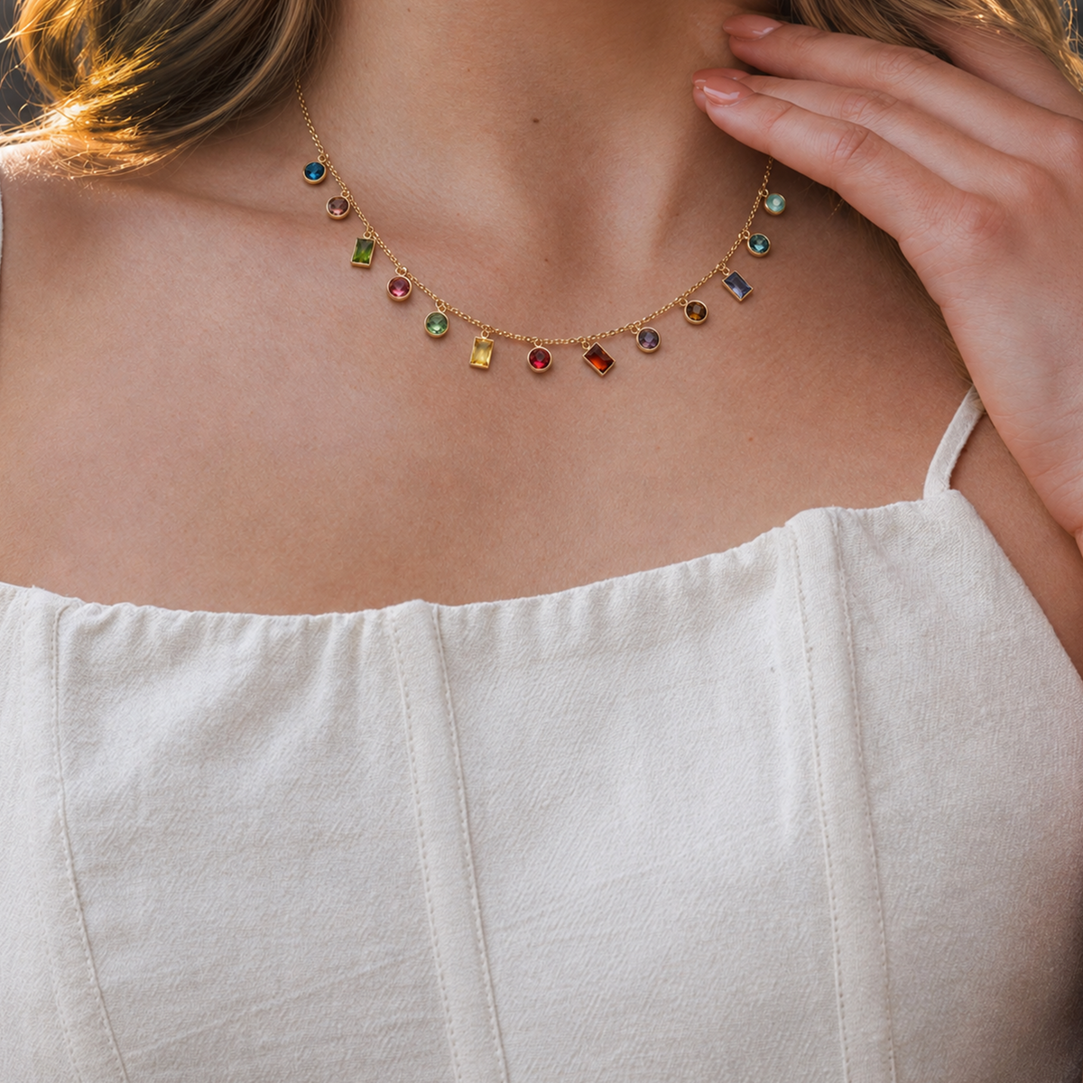 Multicolor Glass Crystal Charm Necklace