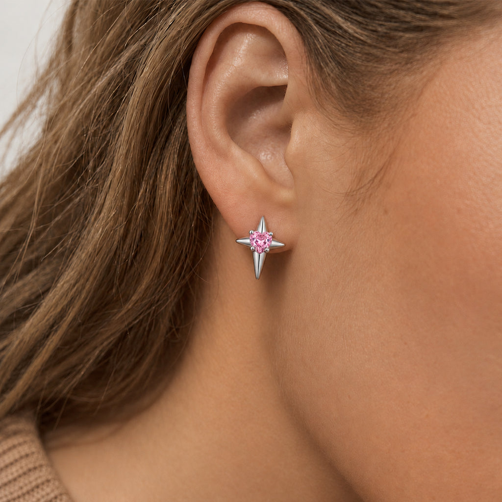 Pink Heart Starburst Zircon Stud Earrings