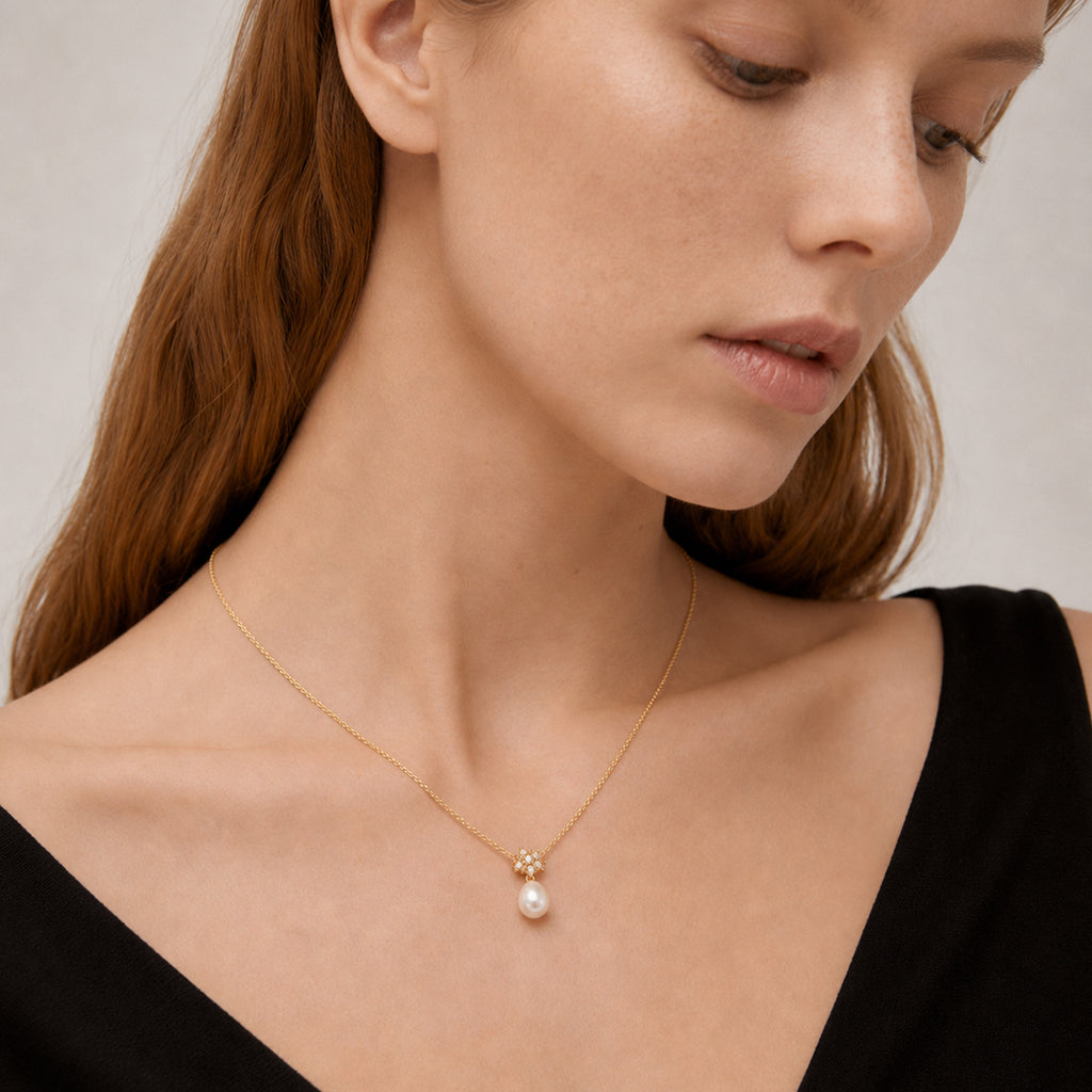 Pearl Zircon Gold-Plated Sterling Silver Necklace