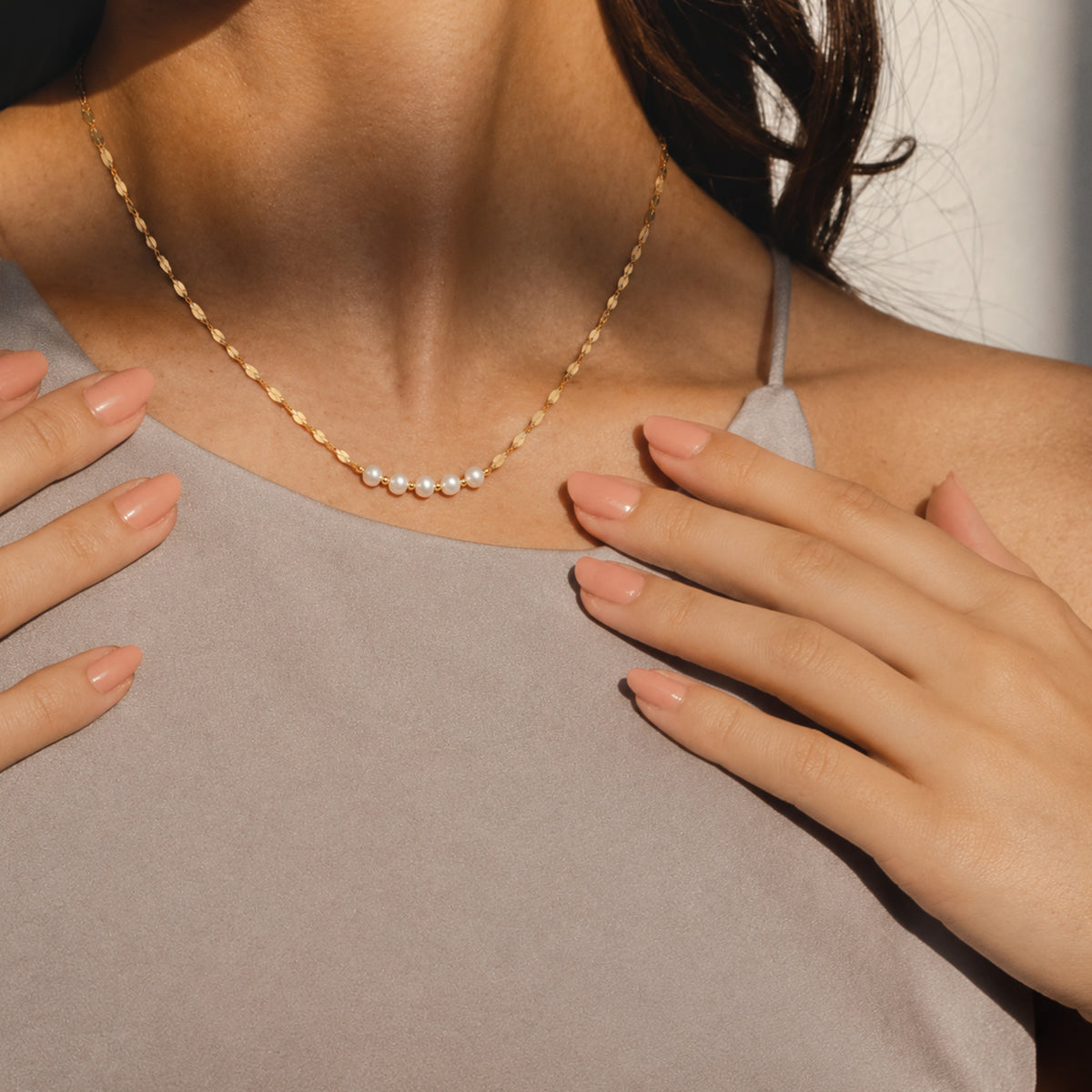 Five-Pearl S999 Silver Station Necklace